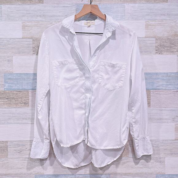 Cloth & Stone Lyocell Split Back Button Down Shirt White Oversized Womens Small - Picture 1 of 9
